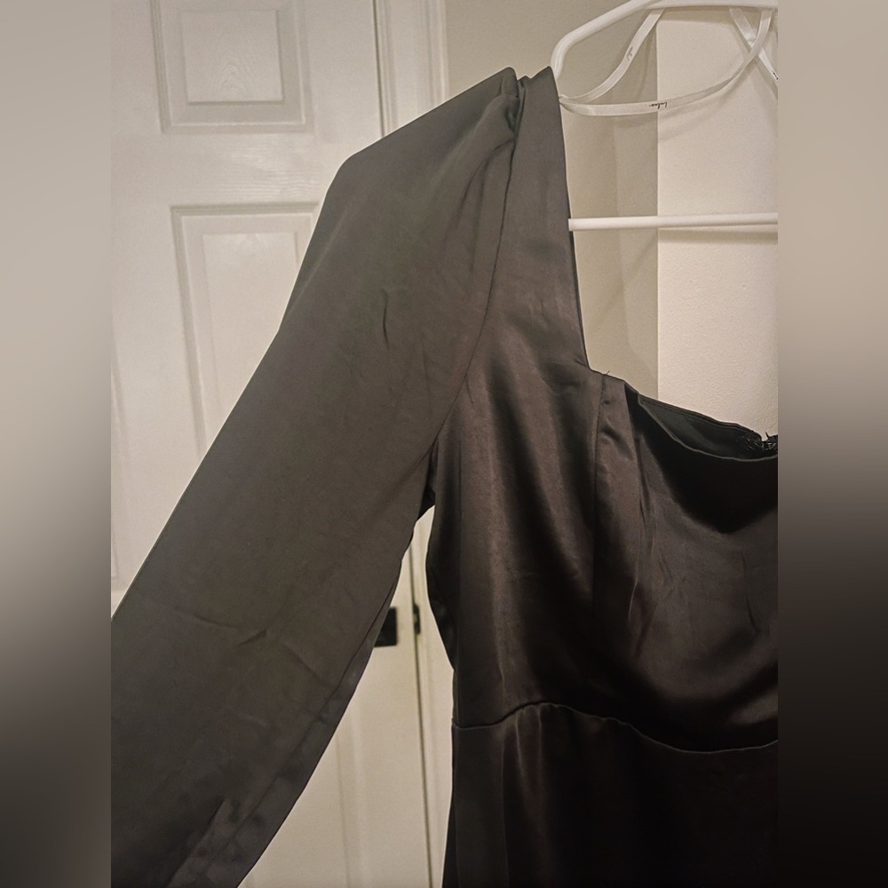 Lulus | Short Black Long Sleeve Satin Mini Dress